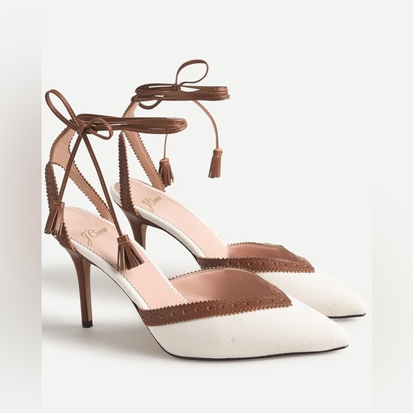 J. Crew Shoes - J. Crew White and Brown Ankle Strap Heels